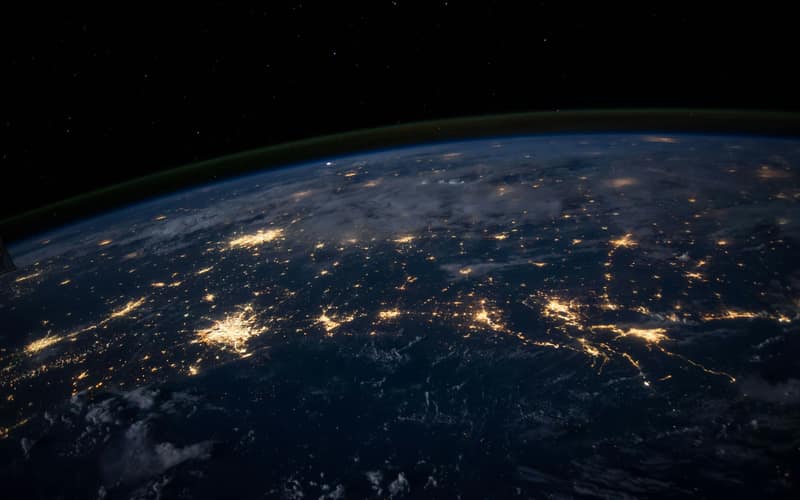 Earth seen from orbit with glowing network connections